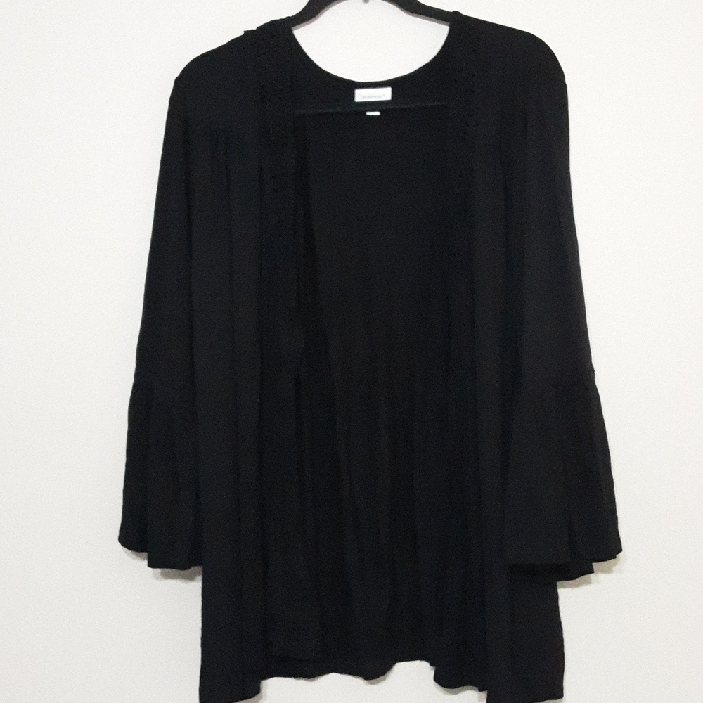 Avenue open cardigan women 22/24 black bell sleeves embroidery details boho